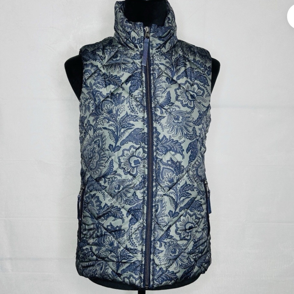 Vera Bradley Nylon Puffer Vest Fleece Lined Women's Size 2XL Grey Navy Floral